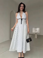 Polka Dot Halter Midi Dress