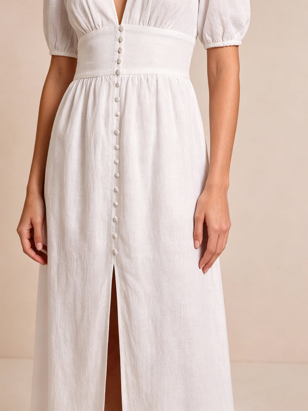 Deep V Puff Sleeve Maxi Dress