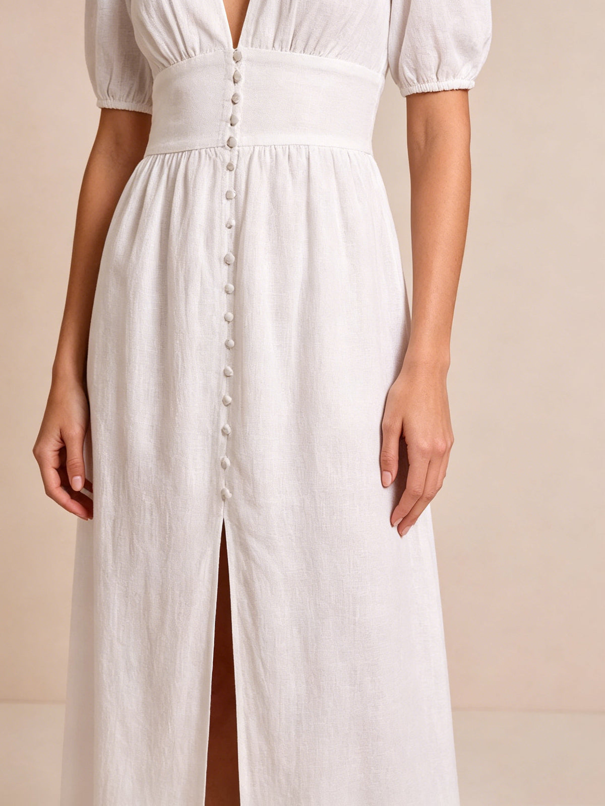 Deep V Puff Sleeve Maxi Dress