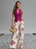 Schickes ärmelloses Oberteil und weite Hose mit Blumenmuster