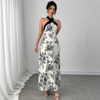 Maxikleid mit Blumenmuster, Neckholder und schmaler Passform