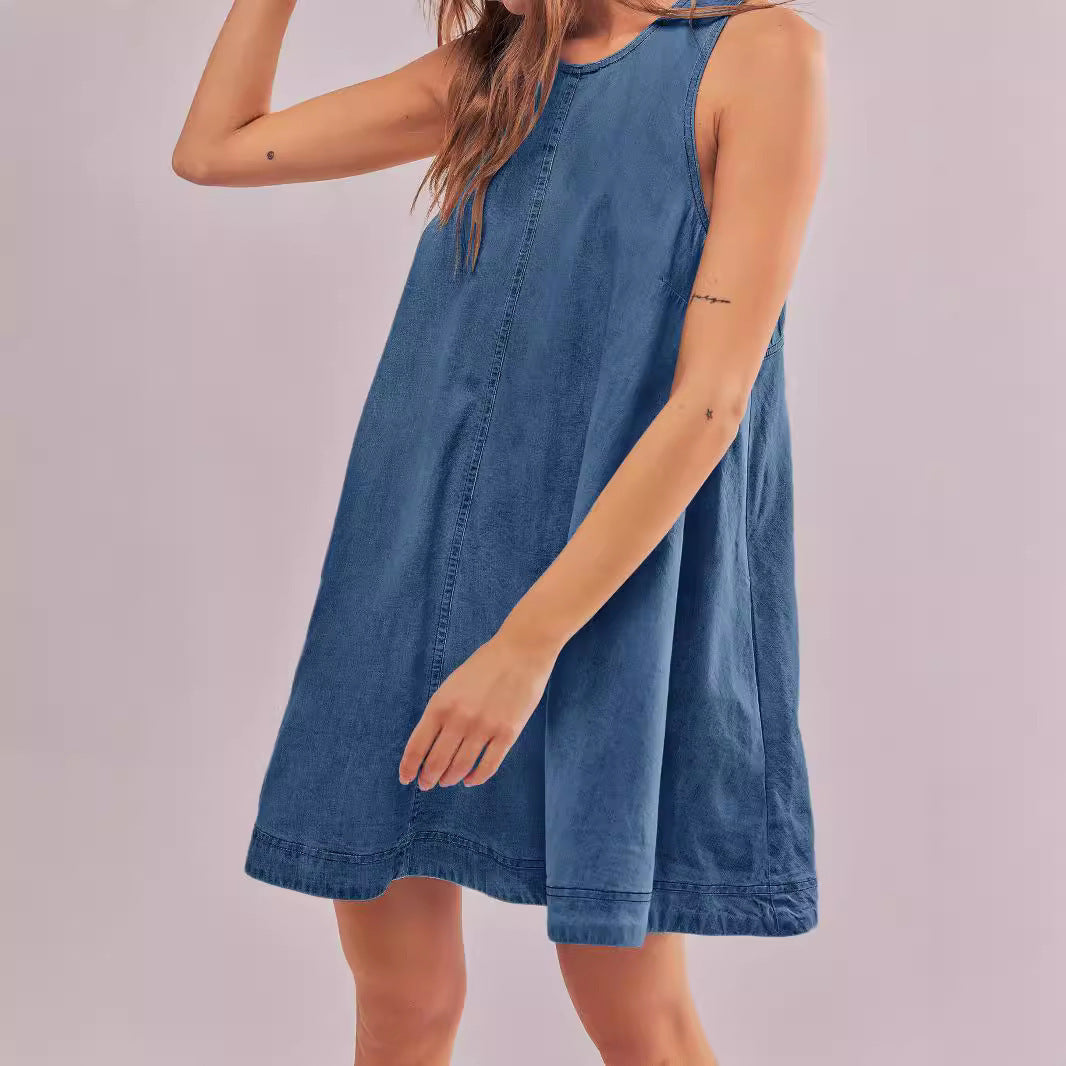 Denim Backless A-Line Mini Dress