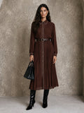 Pleated Belted Maxi Shirt Dress