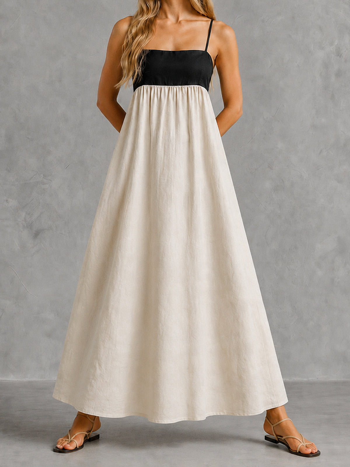 Contrast Bodice Open Back Maxi Dress