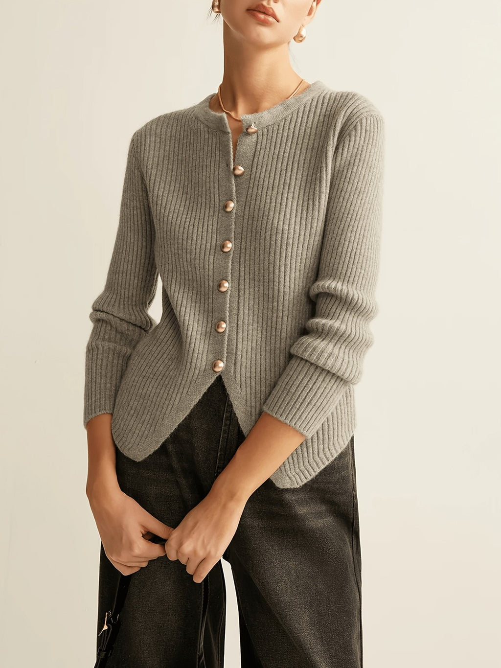 Gold Button Ribbed Cardigan