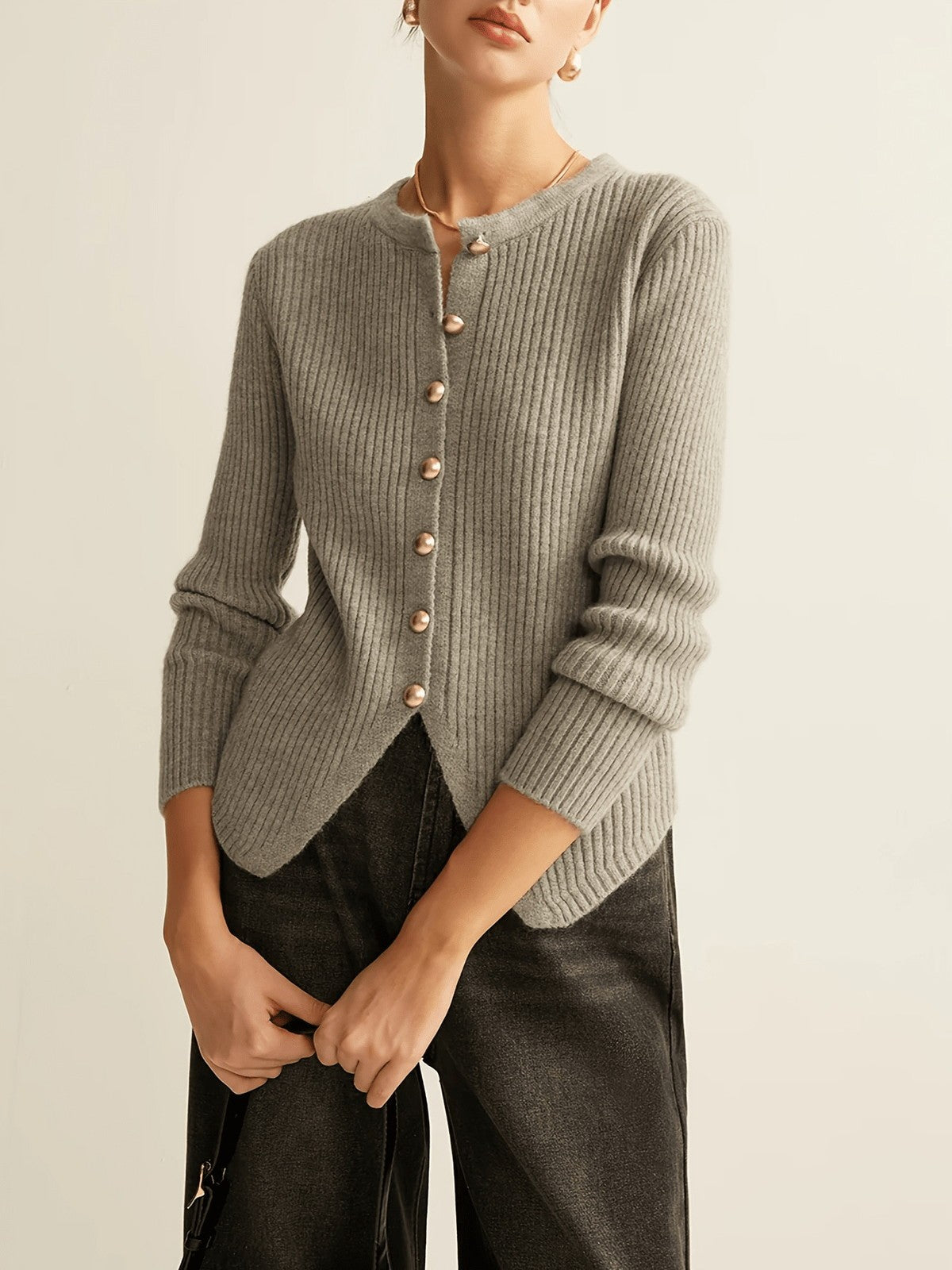 Gold Button Ribbed Cardigan