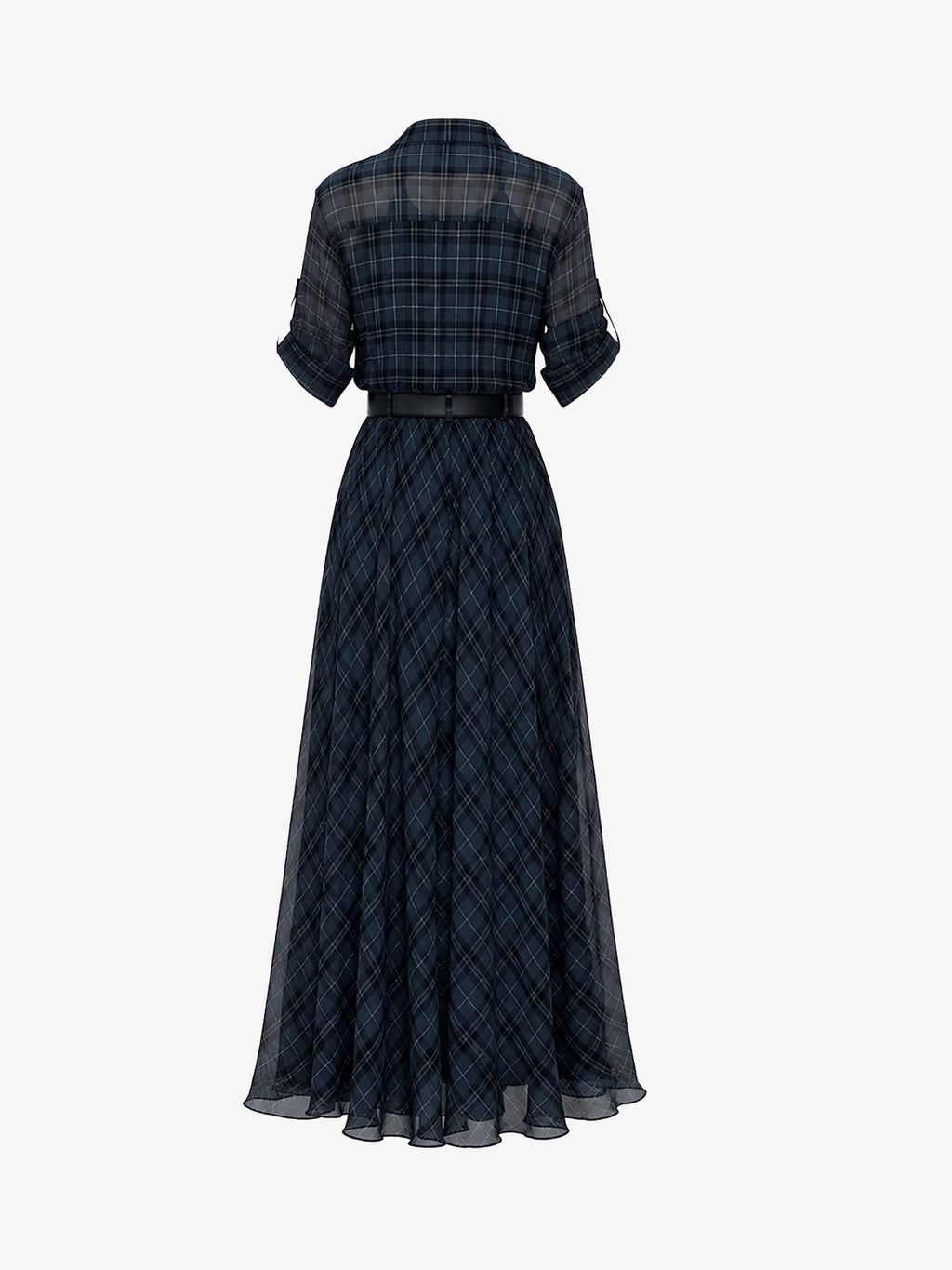 Belted Plaid Shirt Maxi Dress