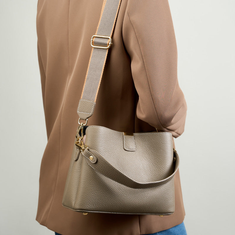 Cowhide Leather Bucket Bag