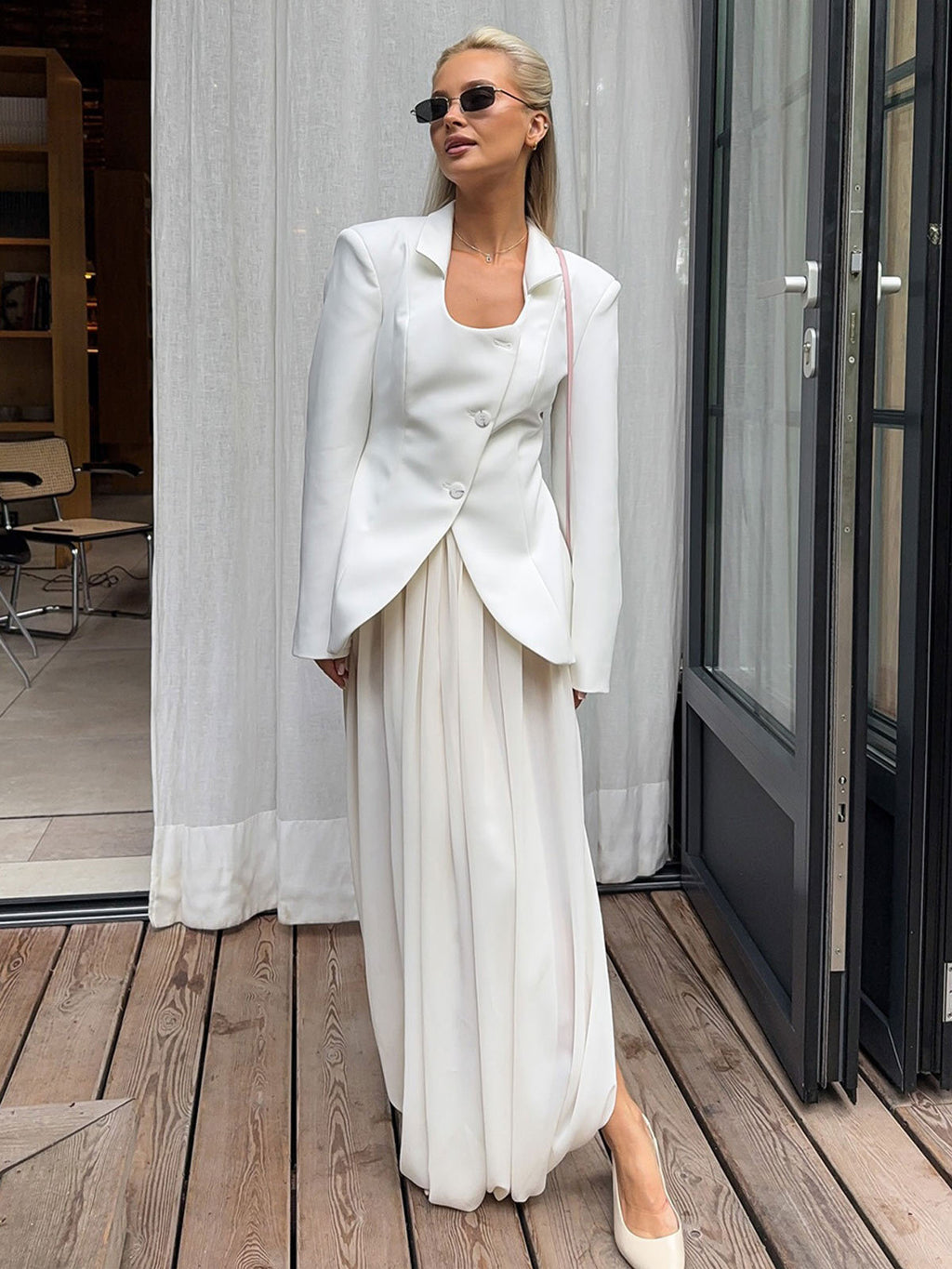 Pleated Side Slit Maxi Dress