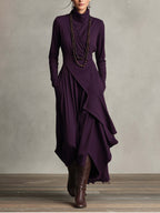 Robe midi asymétrique drapée à col roulé