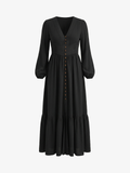 Lace V-Neck Slit Flowy Maxi Dress