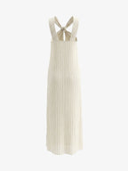 Neckholder-Plisseekleid in Maxilänge – Rückenfreies Leinen-Mix-Kleid mit Knotendetail