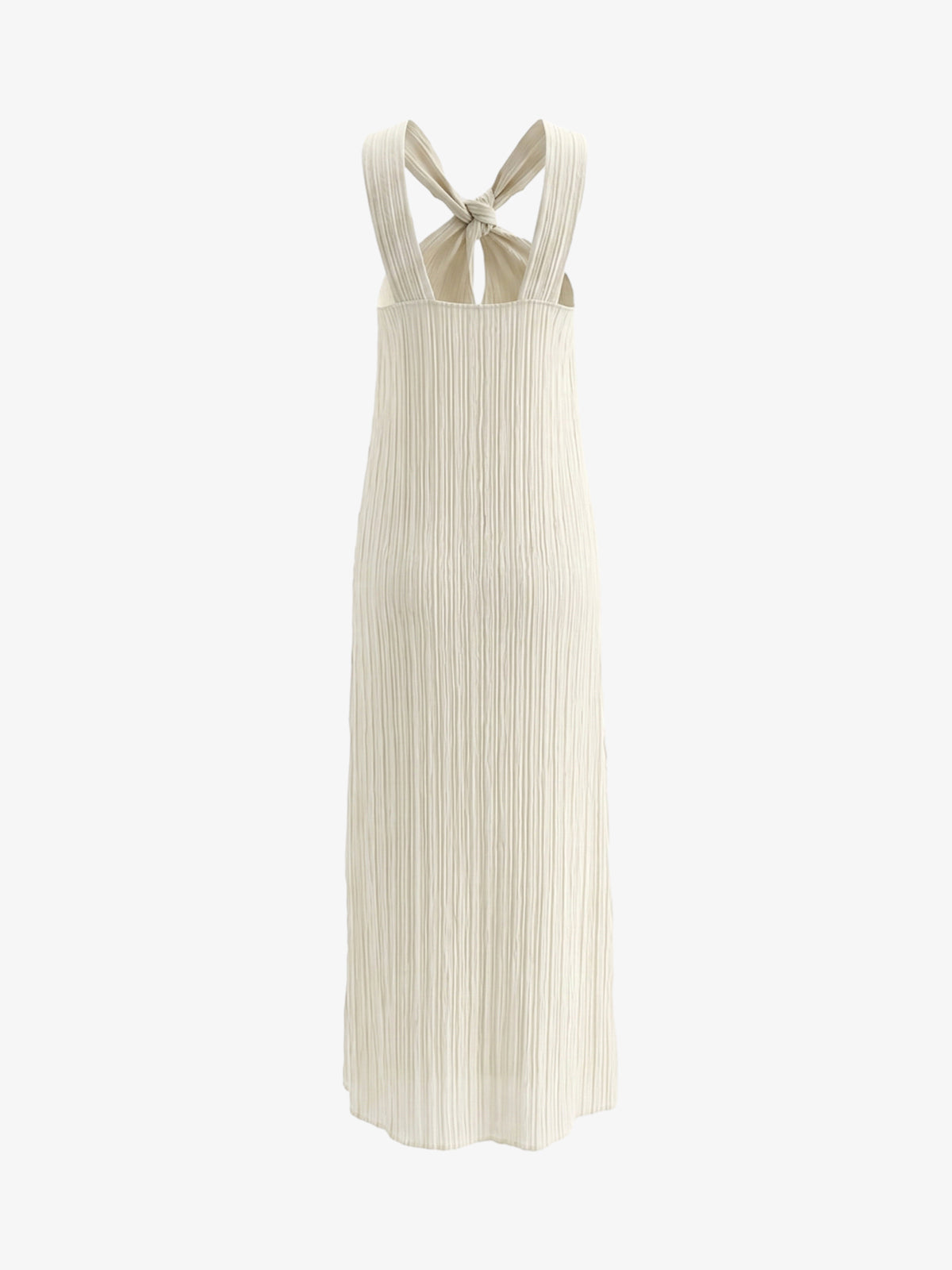Halter Pleated Maxi Dress – Linen Blend Knotted Back Dress