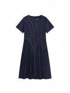 Contrast-Stitch A-Line Dress