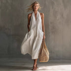Trägerloses Leinen-Maxikleid mit Taschen