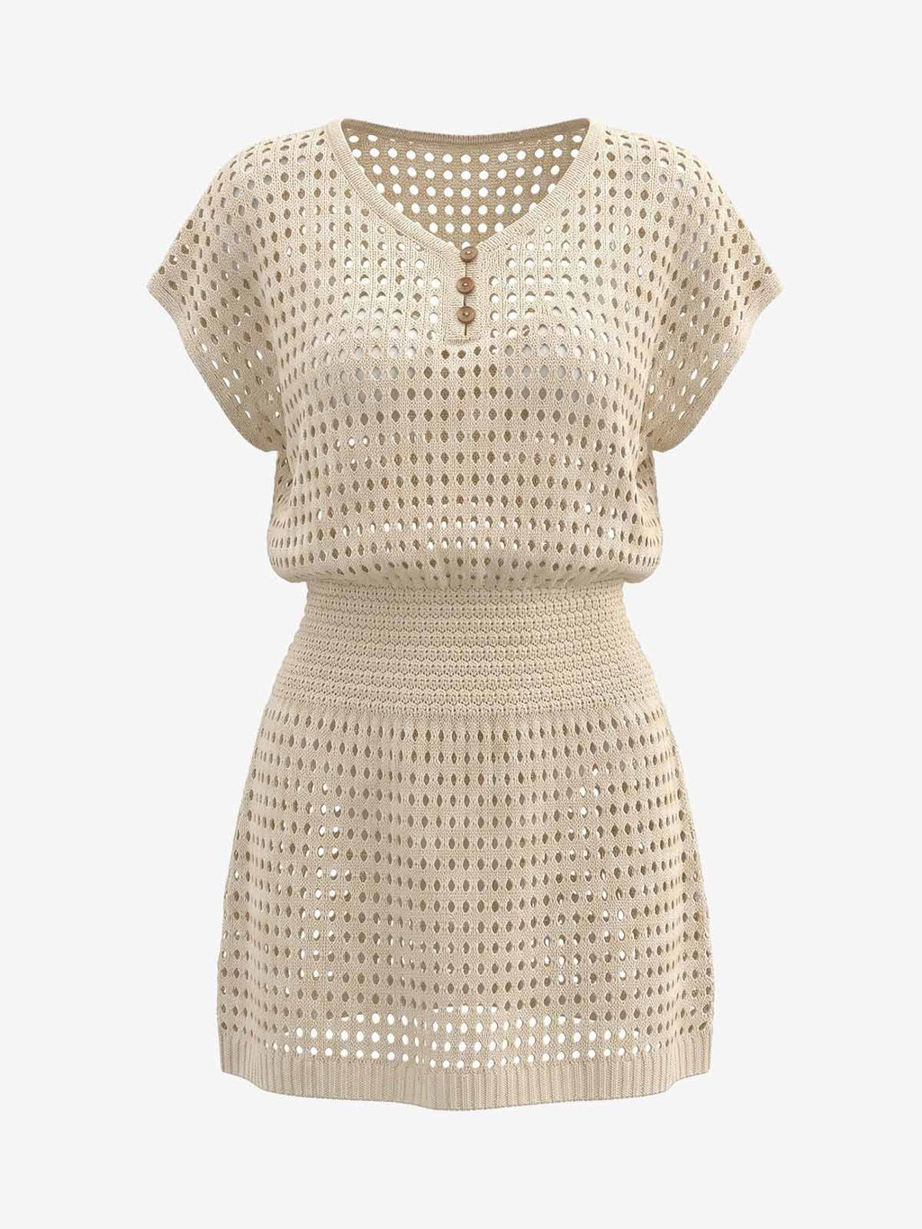 Knit Mesh Short Sleeve Mini Dress