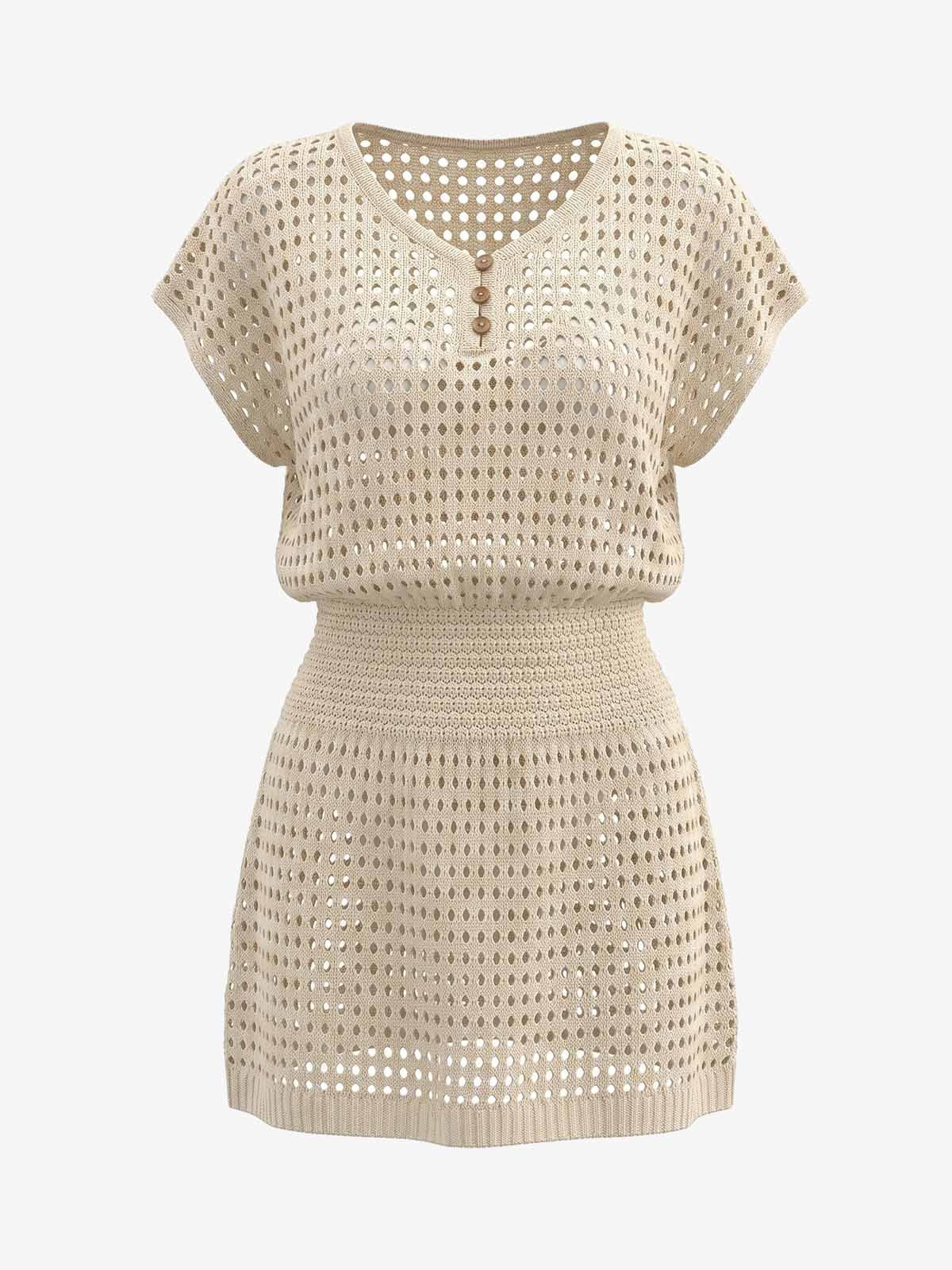 Knit Mesh Short Sleeve Mini Dress