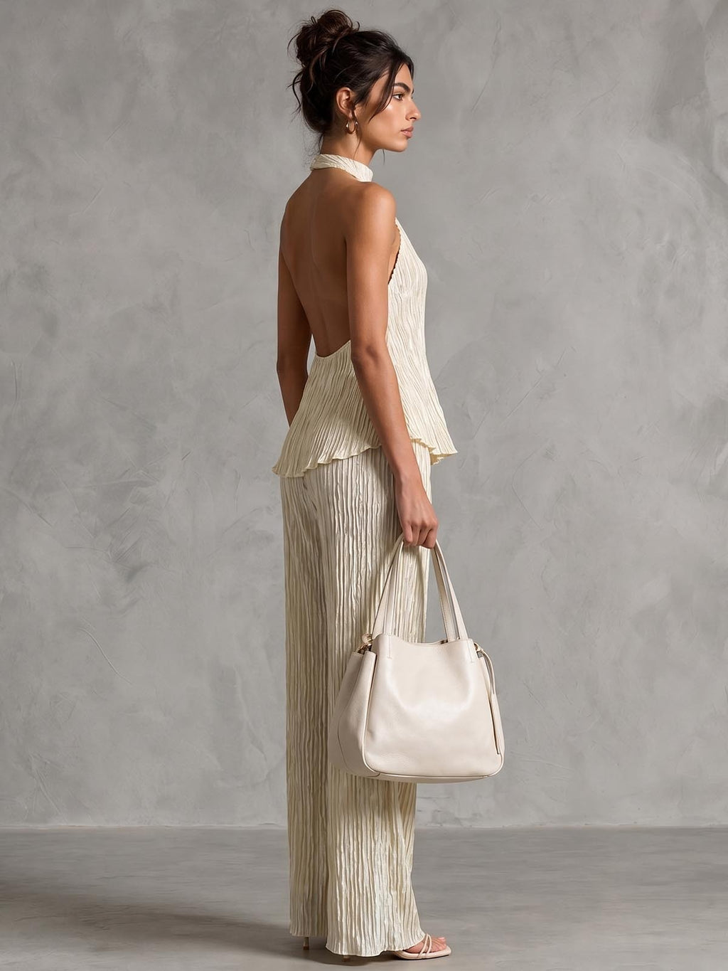 Pleated Co-Ord Set – Halter Top & Wide-Leg Pants