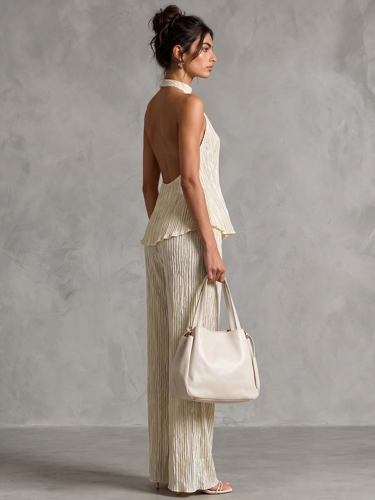 Pleated Co-Ord Set – Halter Top & Wide-Leg Pants