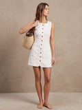 Button-Front Linen Mini Dress