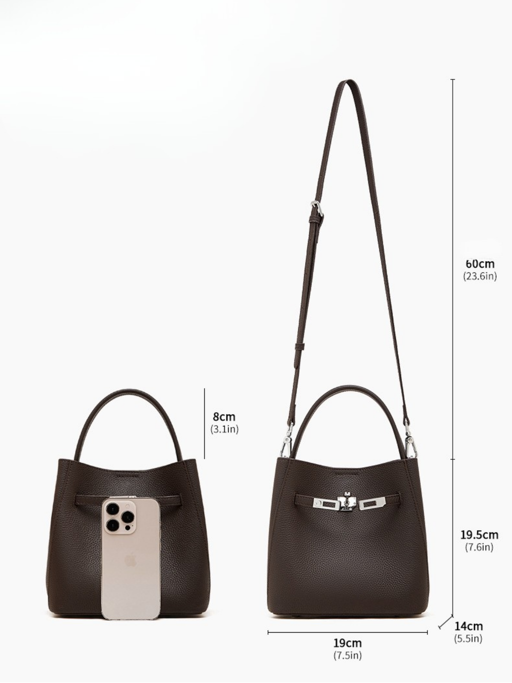 Cowhide Leather Bucket Bag