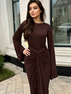 Ruched Long Sleeve Bodycon Maxi Dress