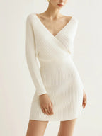 Crisscross V-Neck Batwing Sleeve Knit Bodycon Dress