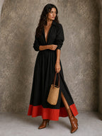 Contrast-Hem Maxi Shirt Dress