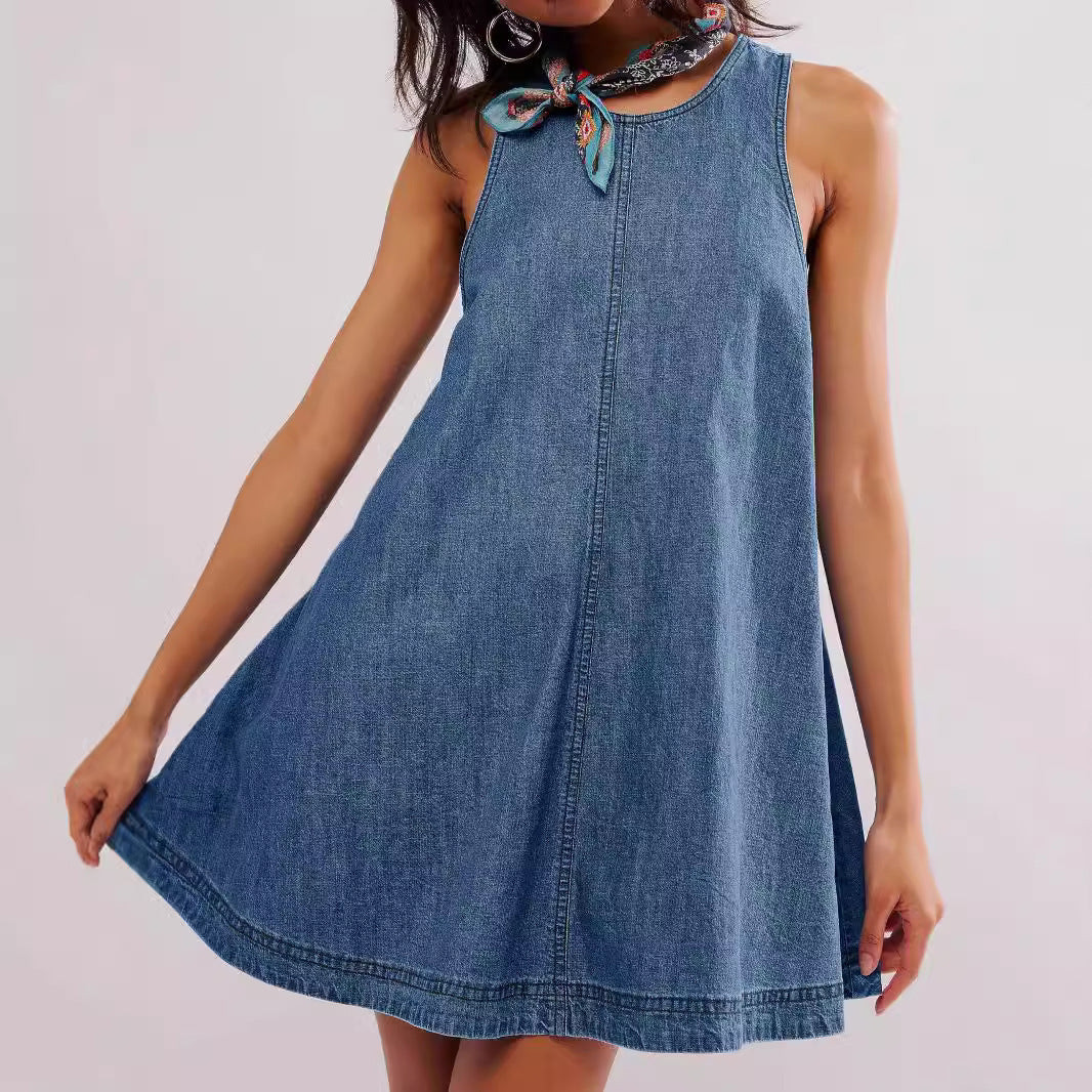 Denim Backless A-Line Mini Dress