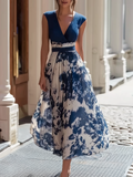 Chic White Navy Print Sleeveless Flowy Maxi Dress