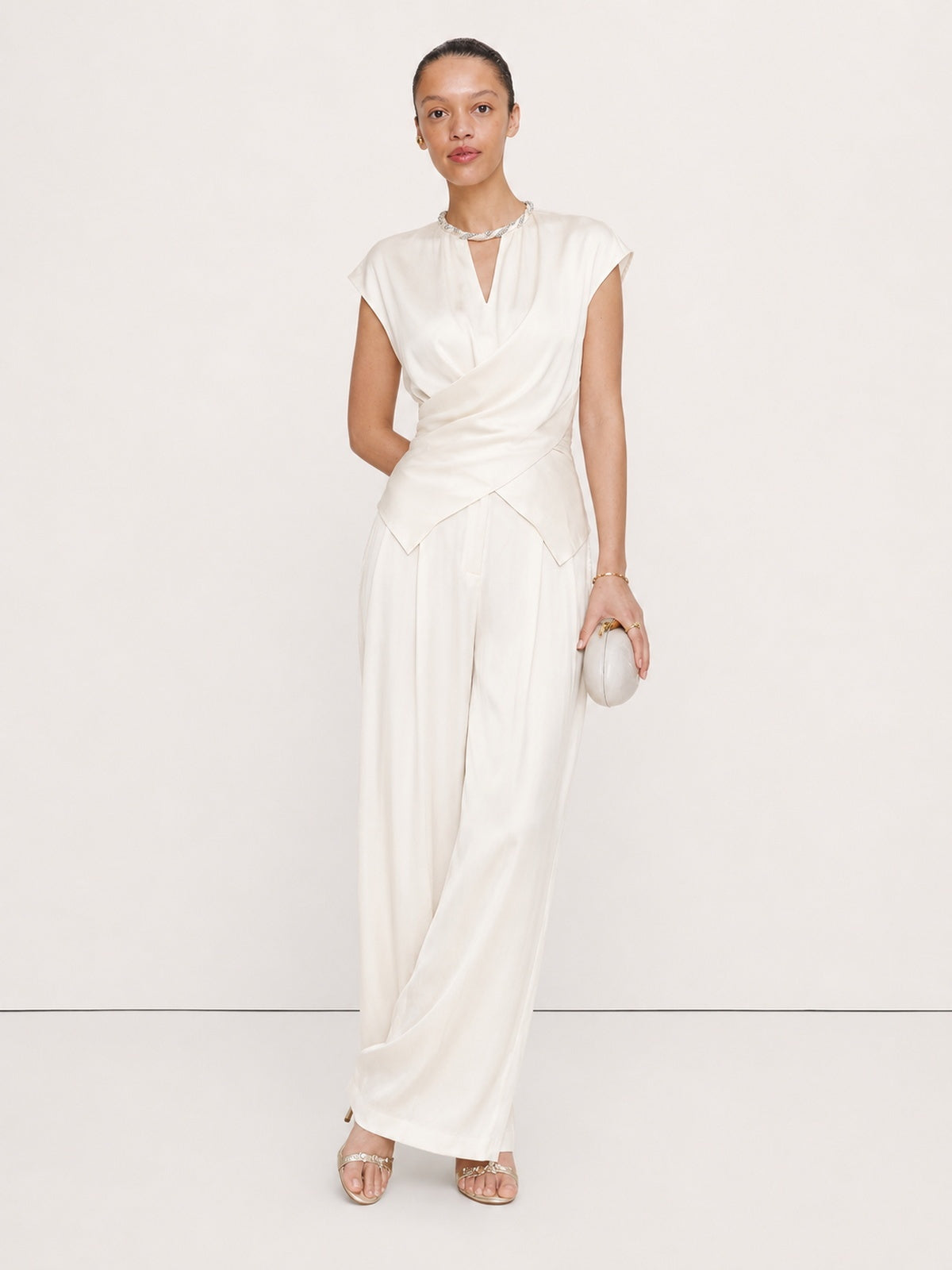 Braided Trim Wide-Leg Trouser Set