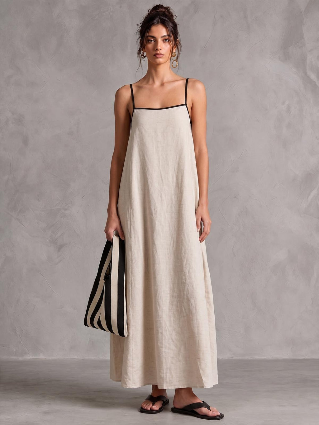 Linen-Blend Maxi Dress with Adjustable Spaghetti Straps