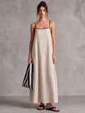 Linen-Blend Maxi Dress with Adjustable Spaghetti Straps