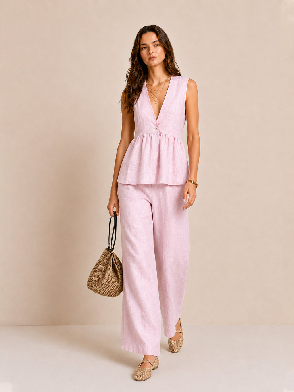 Linen Ruffled Two-Piece Set
