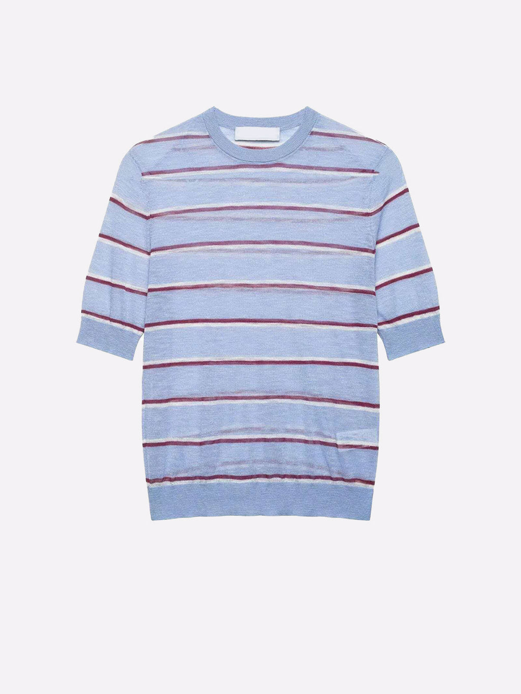 Light Blue Striped Cotton Knit Sweater