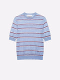 Light Blue Striped Cotton Knit Sweater