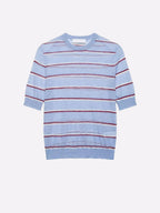 Light Blue Striped Cotton Knit Sweater