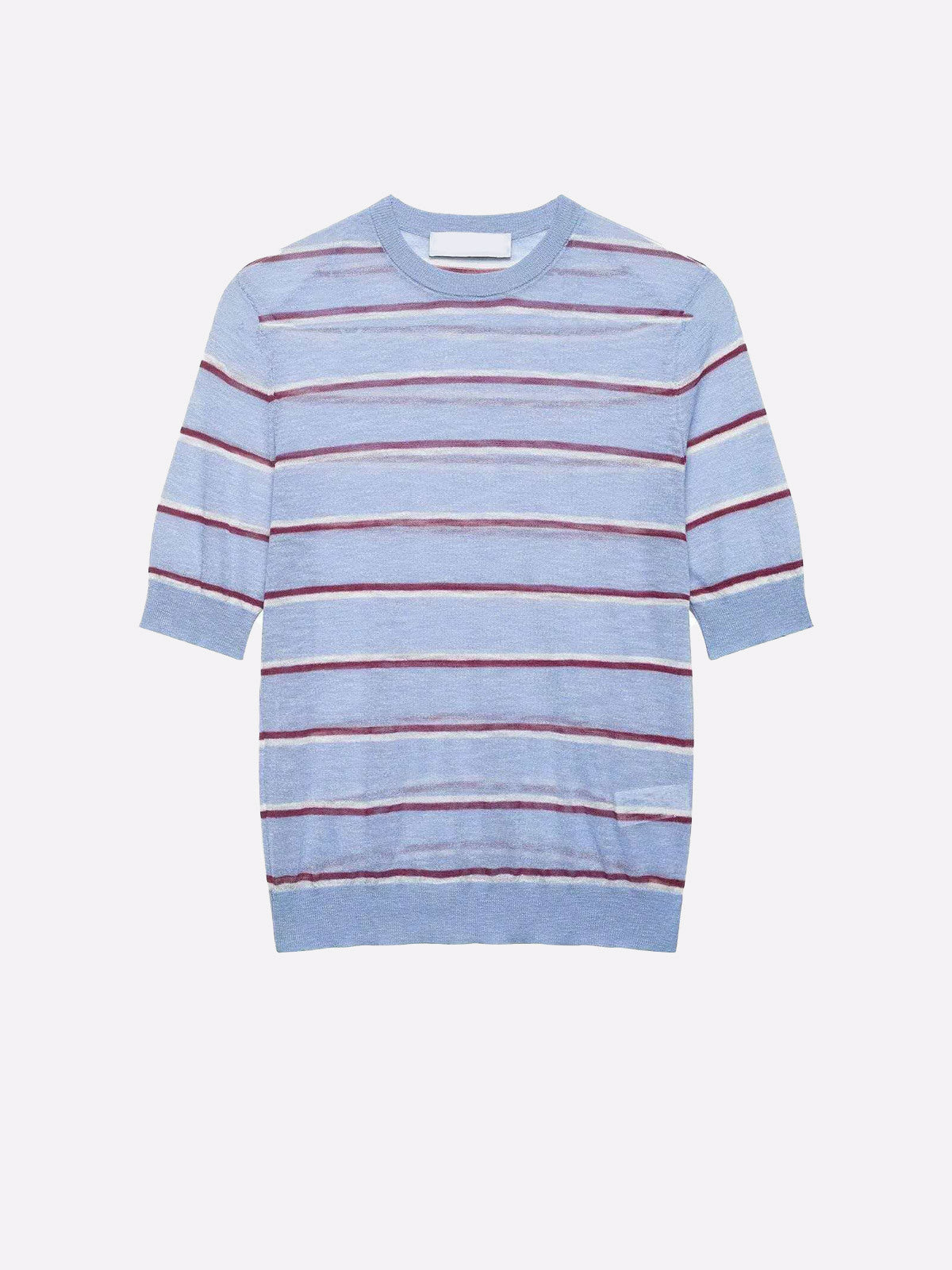 Light Blue Striped Cotton Knit Sweater