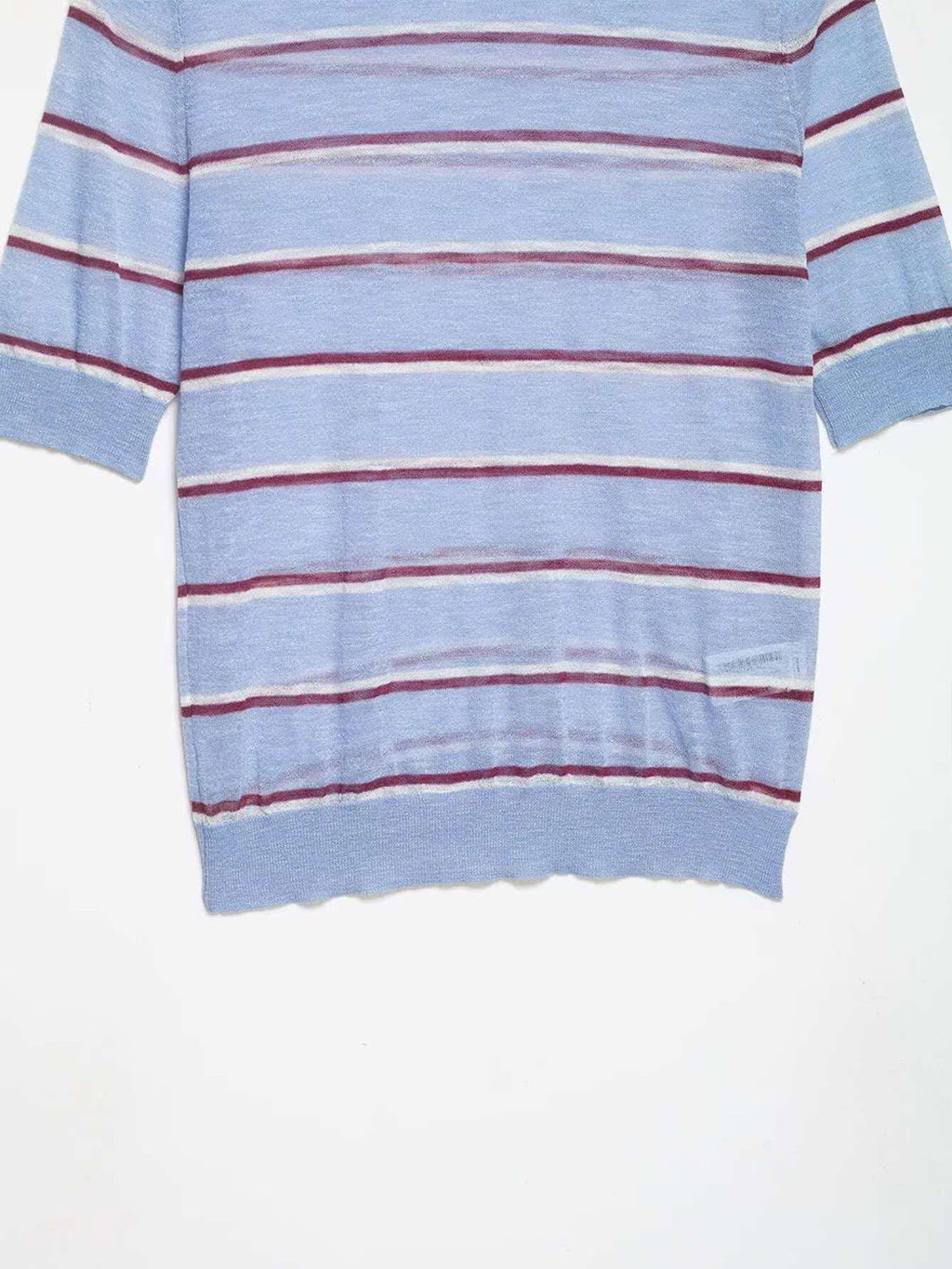 Light Blue Striped Cotton Knit Sweater