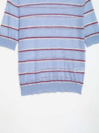 Light Blue Striped Cotton Knit Sweater