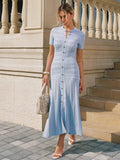 Pointelle Knit Button-Front Midi Dress