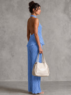Plissiertes Zweiteiler-Set – Neckholder-Top & Marlenehose