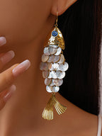 Fish-shaped Shell Tassel Earrings