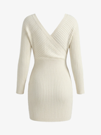 Crisscross V-Neck Batwing Sleeve Knit Bodycon Dress
