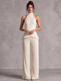 Pleated Co-Ord Set – Halter Top & Wide-Leg Pants
