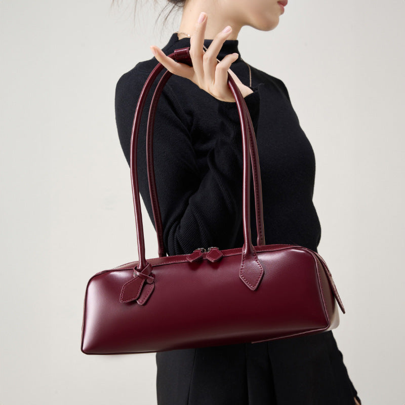Cowhide Leather Baguette Bag