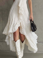 Asymmetrisches ärmelloses Midikleid mit Rüschen