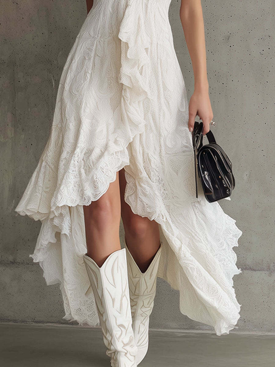 Ruffle Asymmetrical Sleeveless Midi Dress
