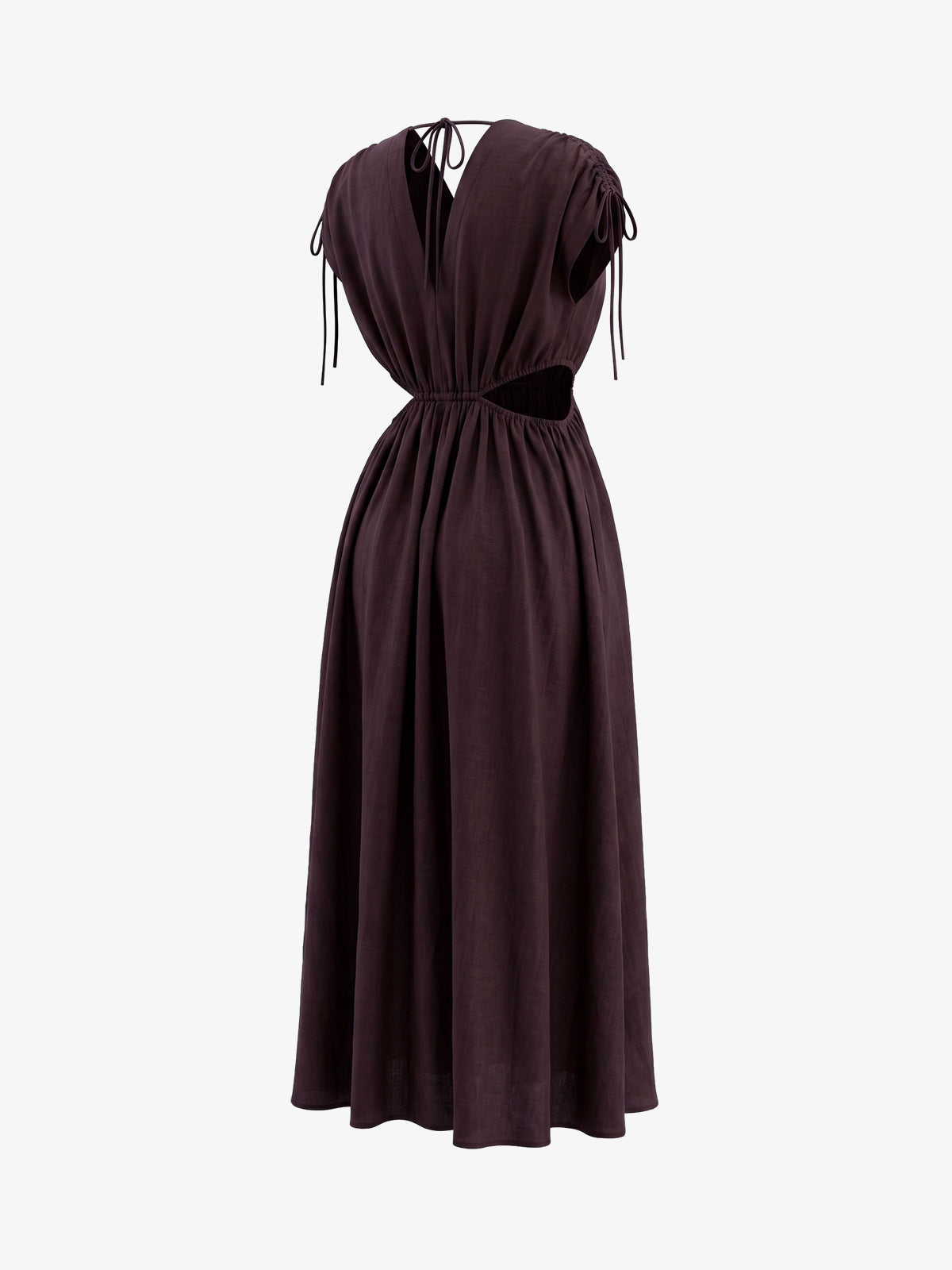 Linen V Neck Cut Out Midi Dress