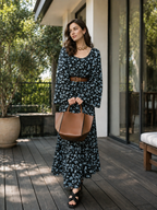 Geblümtes Maxikleid mit Gürtel